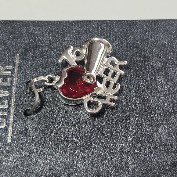 JCF Signed 925 Marked Red Rhinestone Heart Cheer Charm Sterling Silver Nwt - Picture 9 of 12